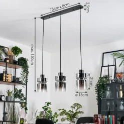 Hasvik Suspension, Suspension Chrome, Noir, 3 lumières