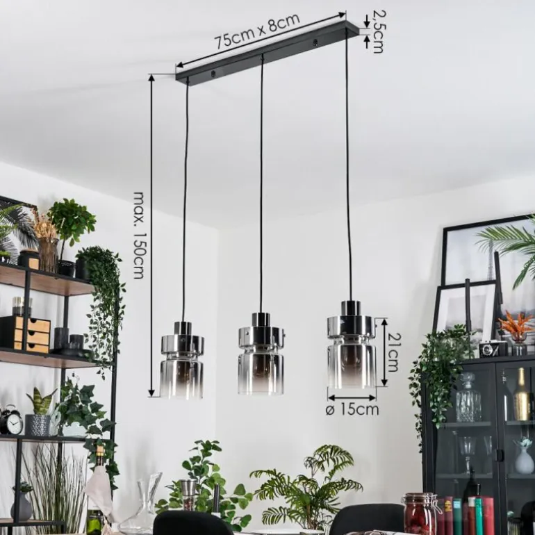 Hasvik Suspension, Suspension Chrome, Noir, 3 lumières