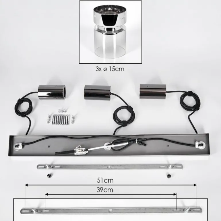 Hasvik Suspension, Suspension Chrome, Noir, 3 lumières