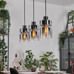 Hasvik Suspension, Suspension Chrome, Noir, 3 lumières