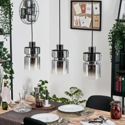 Hasvik Suspension, Suspension Chrome, Noir, 3 lumières