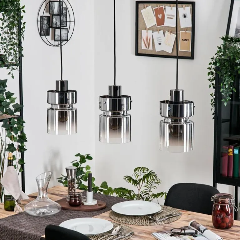 Hasvik Suspension, Suspension Chrome, Noir, 3 lumières