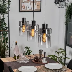 Hasvik Suspension, Suspension Chrome, Noir, 3 lumières