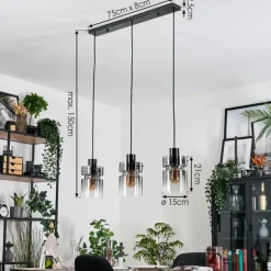 Hasvik Suspension, Suspension Chrome, Noir, 3 lumières