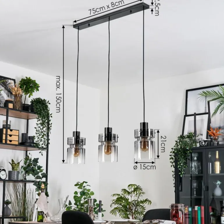 Hasvik Suspension, Suspension Chrome, Noir, 3 lumières