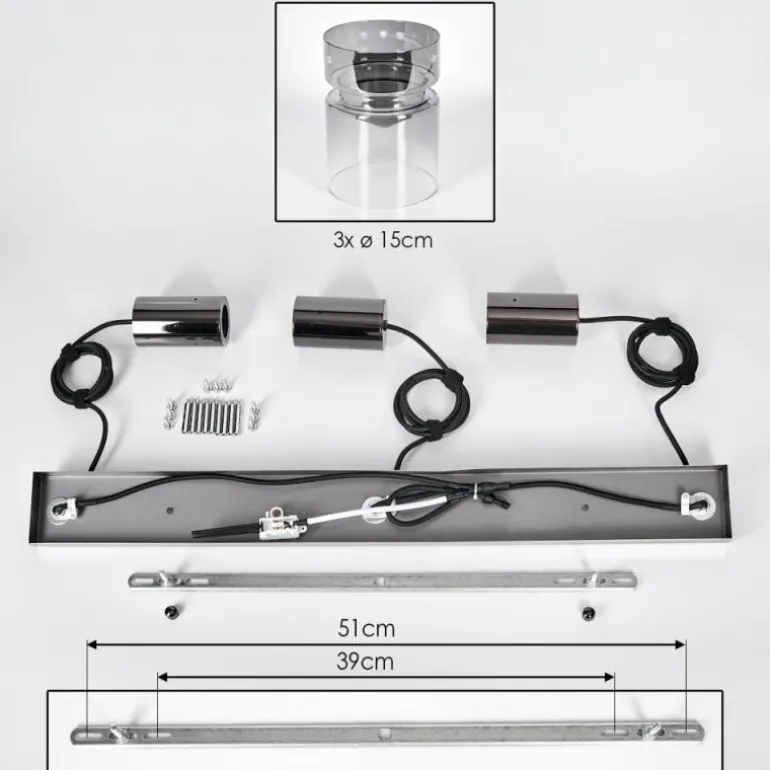 Hasvik Suspension, Suspension Chrome, Noir, 3 lumières