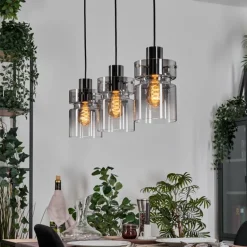 Hasvik Suspension, Suspension Chrome, Noir, 3 lumières