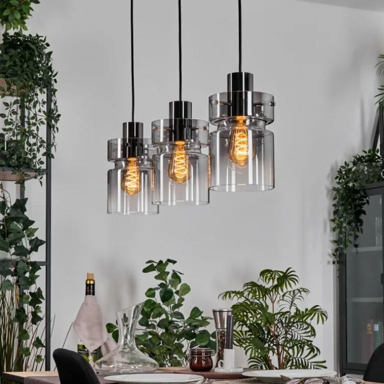 Hasvik Suspension, Suspension Chrome, Noir, 3 lumières