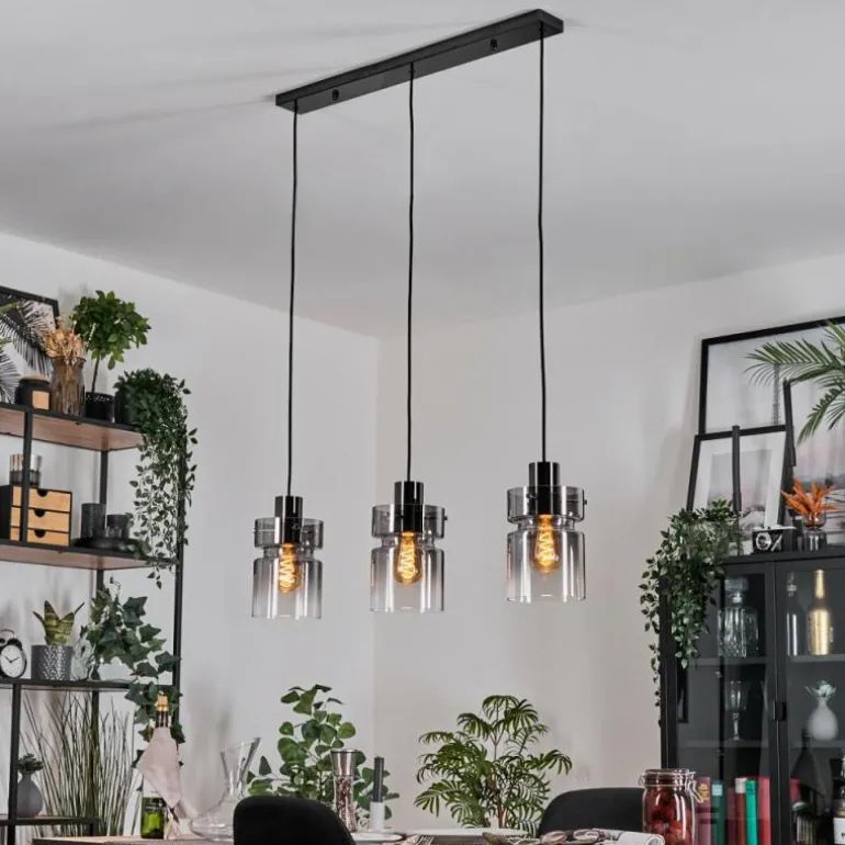 Hasvik Suspension, Suspension Chrome, Noir, 3 lumières