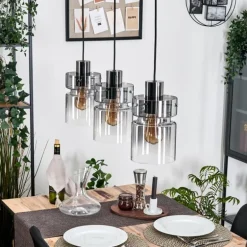Hasvik Suspension, Suspension Chrome, Noir, 3 lumières