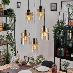 Hasvik Suspension, Suspension Chrome, Noir, 5 lumières