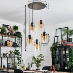 Hasvik Suspension, Suspension Chrome, Noir, 5 lumières