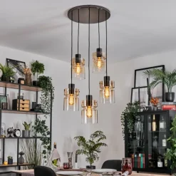 Hasvik Suspension, Suspension Chrome, Noir, 5 lumières