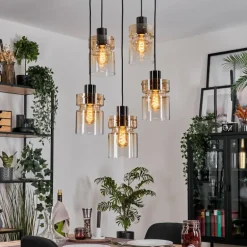 Hasvik Suspension, Suspension Chrome, Noir, 5 lumières