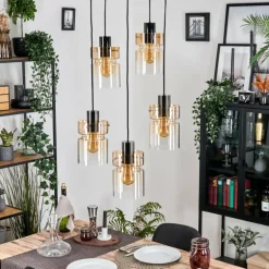 Hasvik Suspension, Suspension Chrome, Noir, 5 lumières