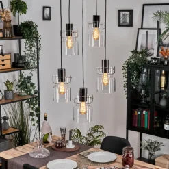 Hasvik Suspension, Suspension Chrome, Noir, 5 lumières