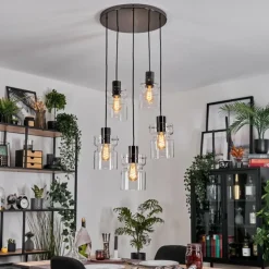 Hasvik Suspension, Suspension Chrome, Noir, 5 lumières