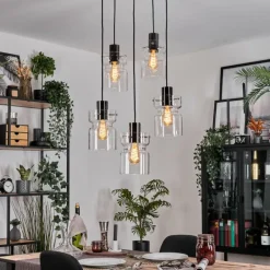 Hasvik Suspension, Suspension Chrome, Noir, 5 lumières