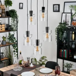 Hasvik Suspension, Suspension Chrome, Noir, 5 lumières