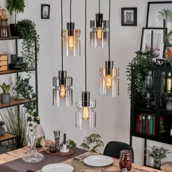 Hasvik Suspension, Suspension Chrome, Noir, 5 lumières