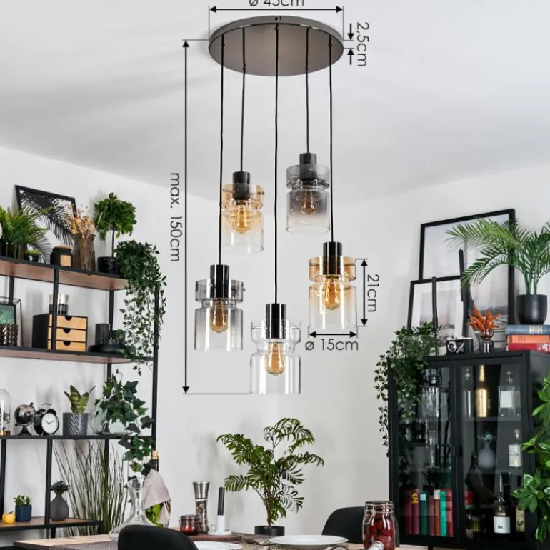 Hasvik Suspension, Suspension Chrome, Noir, 5 lumières