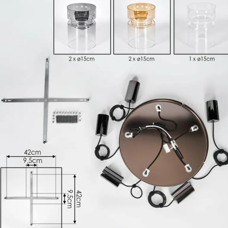 Hasvik Suspension, Suspension Chrome, Noir, 5 lumières