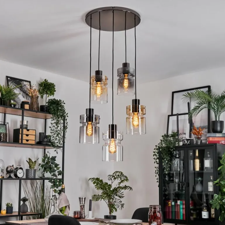 Hasvik Suspension, Suspension Chrome, Noir, 5 lumières