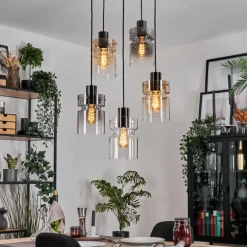 Hasvik Suspension, Suspension Chrome, Noir, 5 lumières