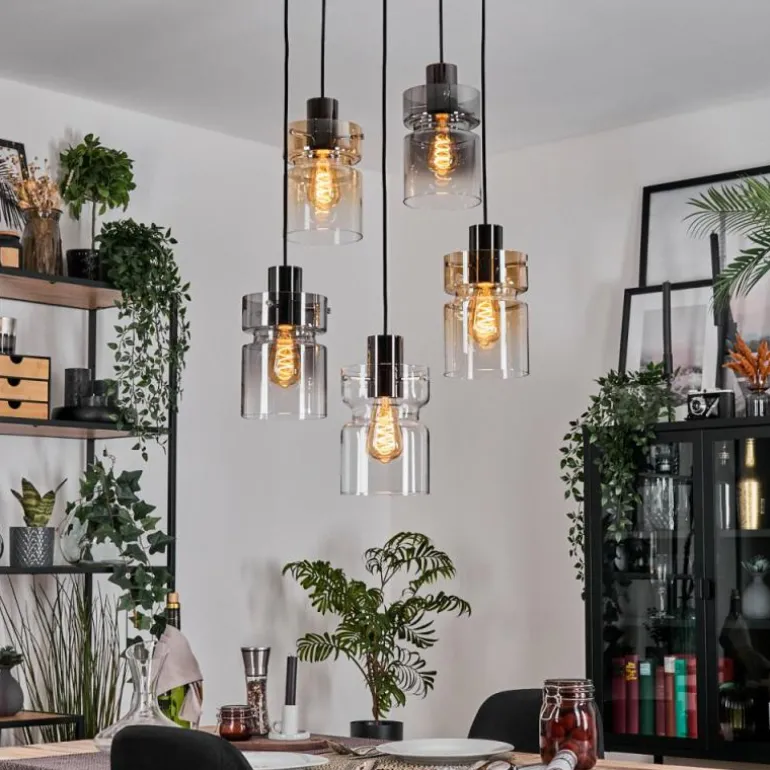 Hasvik Suspension, Suspension Chrome, Noir, 5 lumières