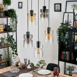 Hasvik Suspension, Suspension Chrome, Noir, 5 lumières