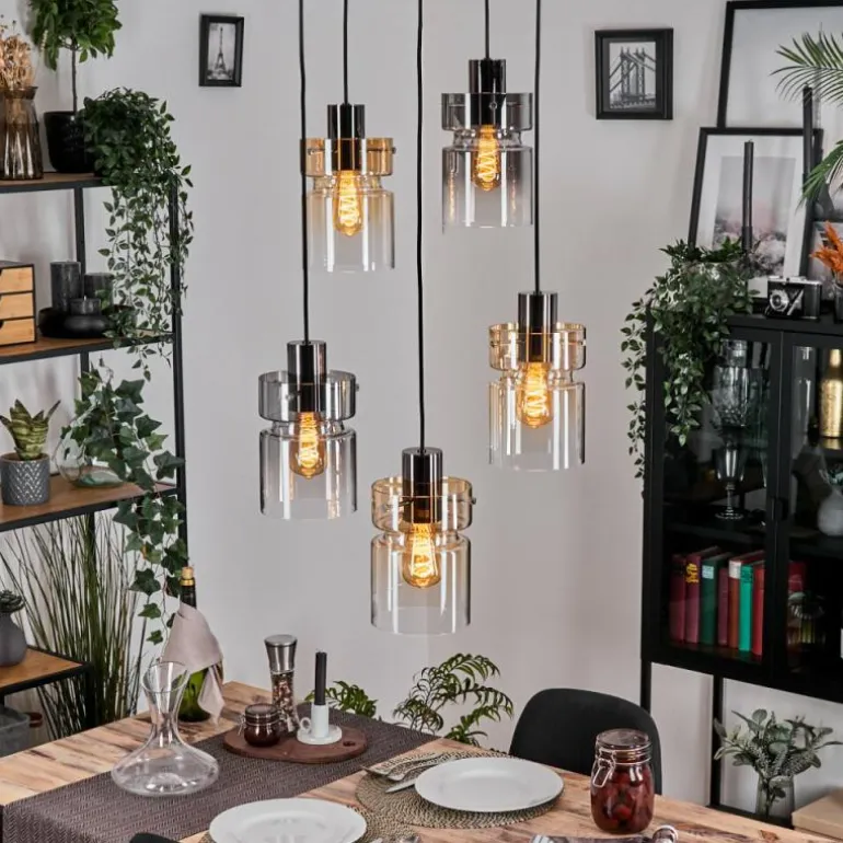 Hasvik Suspension, Suspension Chrome, Noir, 5 lumières