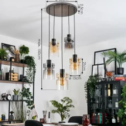 Hasvik Suspension, Suspension Chrome, Noir, 5 lumières