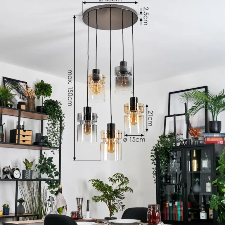 Hasvik Suspension, Suspension Chrome, Noir, 5 lumières