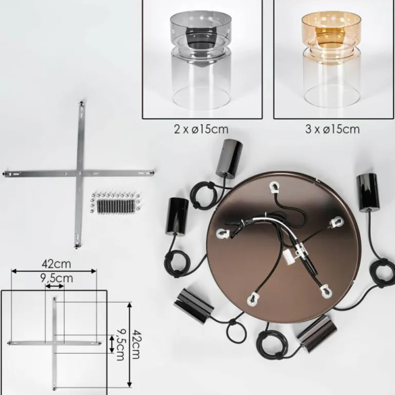 Hasvik Suspension, Suspension Chrome, Noir, 5 lumières