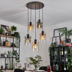 Hasvik Suspension, Suspension Chrome, Noir, 5 lumières
