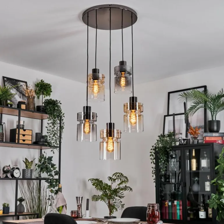 Hasvik Suspension, Suspension Chrome, Noir, 5 lumières