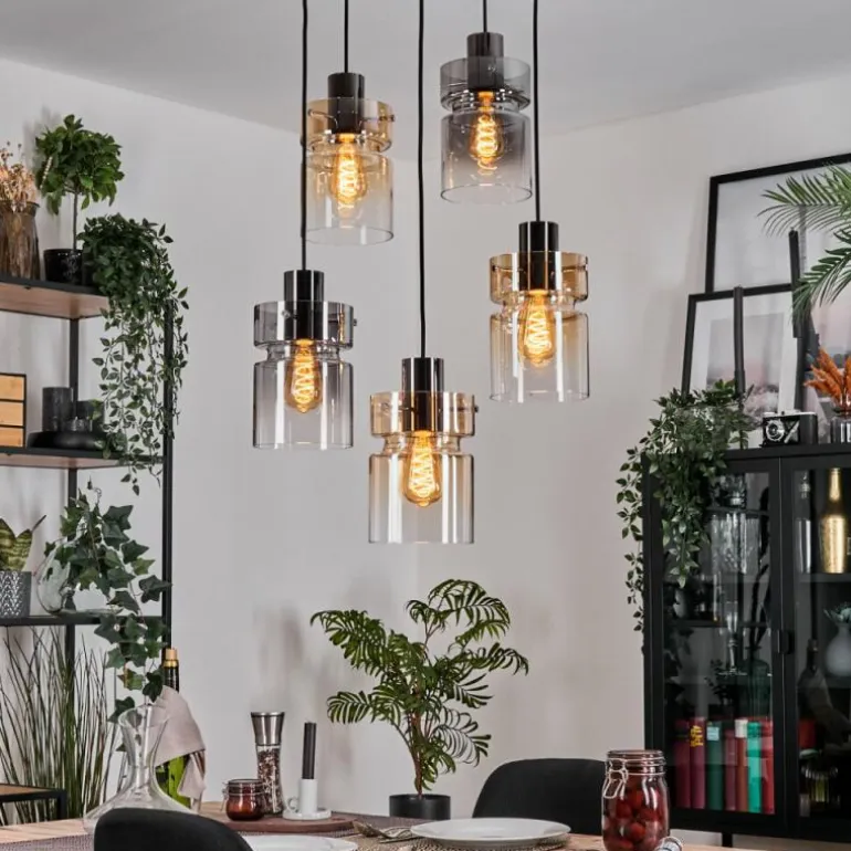 Hasvik Suspension, Suspension Chrome, Noir, 5 lumières