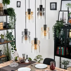 Hasvik Suspension, Suspension Chrome, Noir, 5 lumières