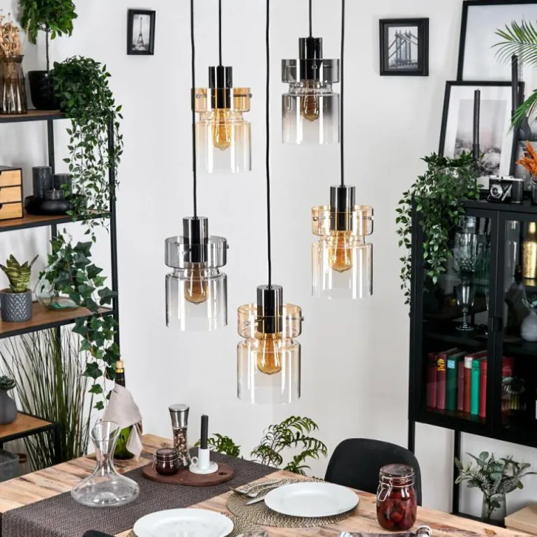 Hasvik Suspension, Suspension Chrome, Noir, 5 lumières