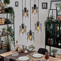 Hasvik Suspension, Suspension Chrome, Noir, 5 lumières