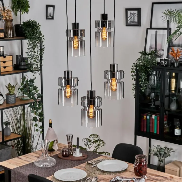 Hasvik Suspension, Suspension Chrome, Noir, 5 lumières