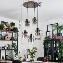 Hasvik Suspension, Suspension Chrome, Noir, 5 lumières