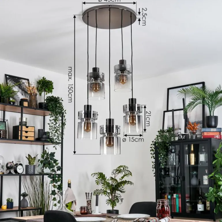 Hasvik Suspension, Suspension Chrome, Noir, 5 lumières
