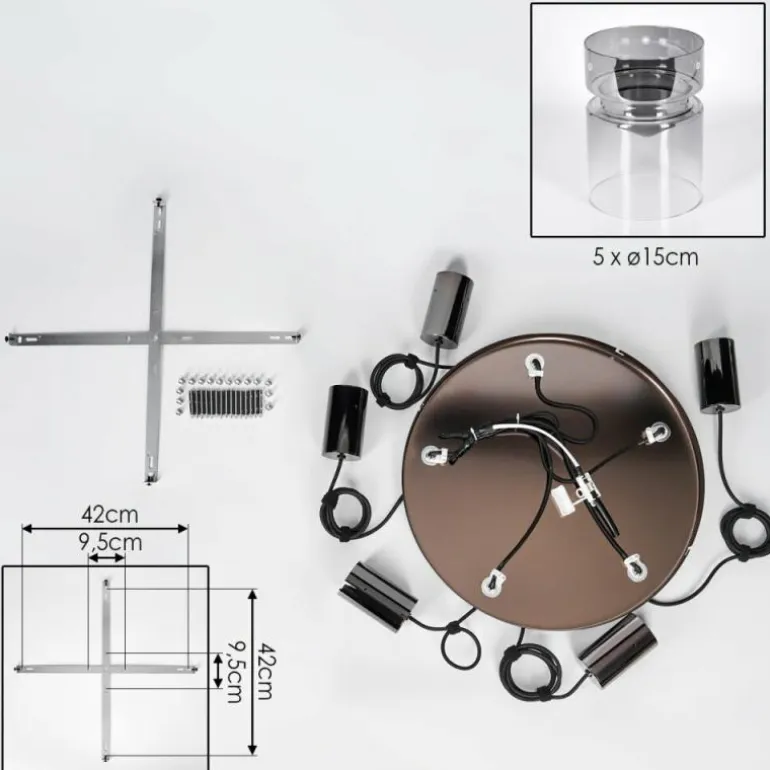 Hasvik Suspension, Suspension Chrome, Noir, 5 lumières