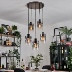 Hasvik Suspension, Suspension Chrome, Noir, 5 lumières