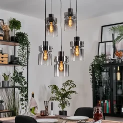 Hasvik Suspension, Suspension Chrome, Noir, 5 lumières