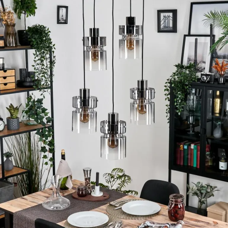 Hasvik Suspension, Suspension Chrome, Noir, 5 lumières