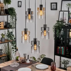 Hasvik Suspension, Suspension Chrome, Noir, 5 lumières
