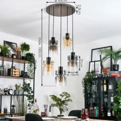 Hasvik Suspension, Suspension Chrome, Noir, 5 lumières