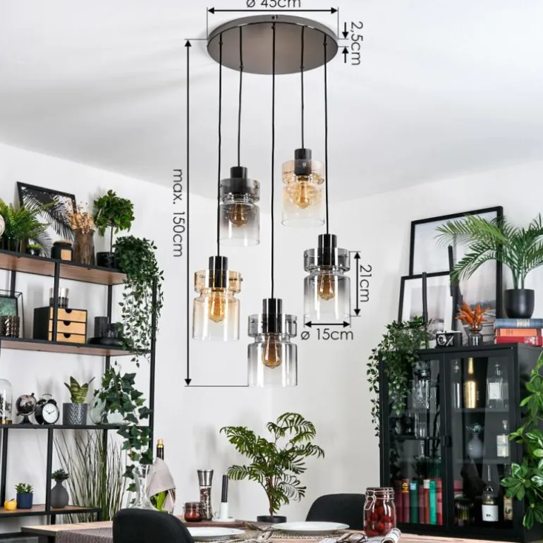 Hasvik Suspension, Suspension Chrome, Noir, 5 lumières